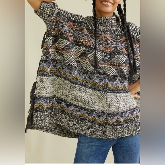 NWOT Anthropologie Pilcro Magda Knit Southwestern‎ Oversized Poncho XS/S. - Picture 1 of 8